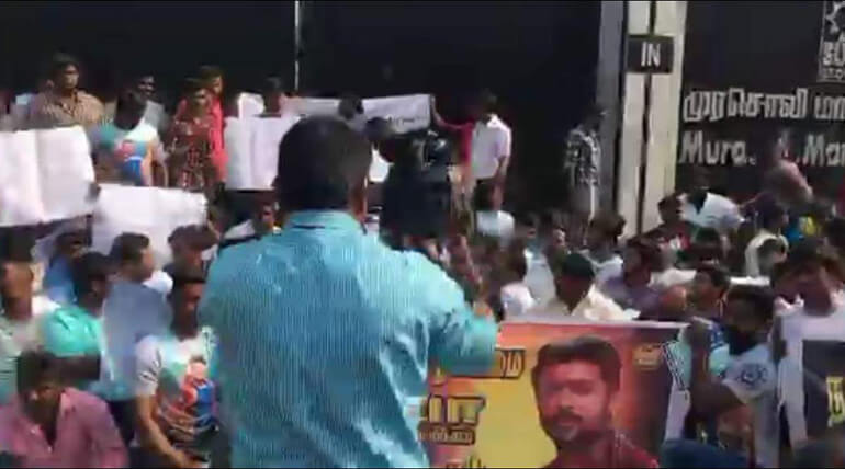 Suriya fans protest in front of sun tv still2