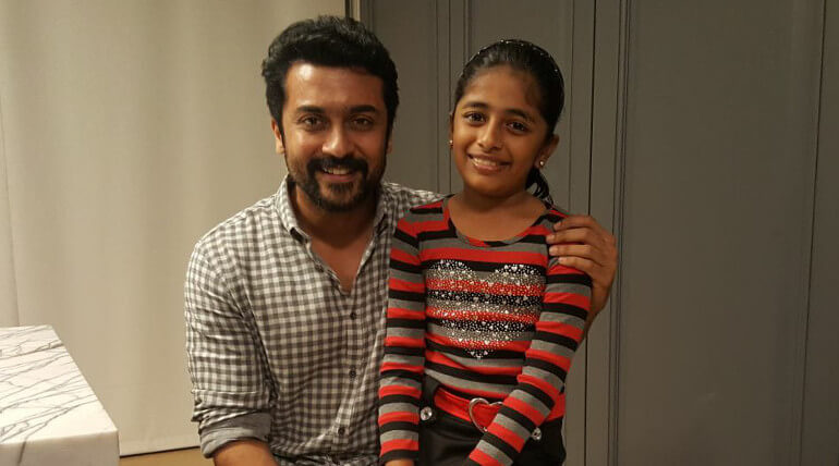 Suriya with Aruvi fame and singer Praniti,Image from Praniti facebook