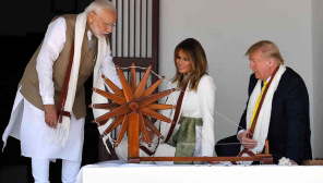 Donald Trump and Melania Trump with Modi at Sabarmati Ashram